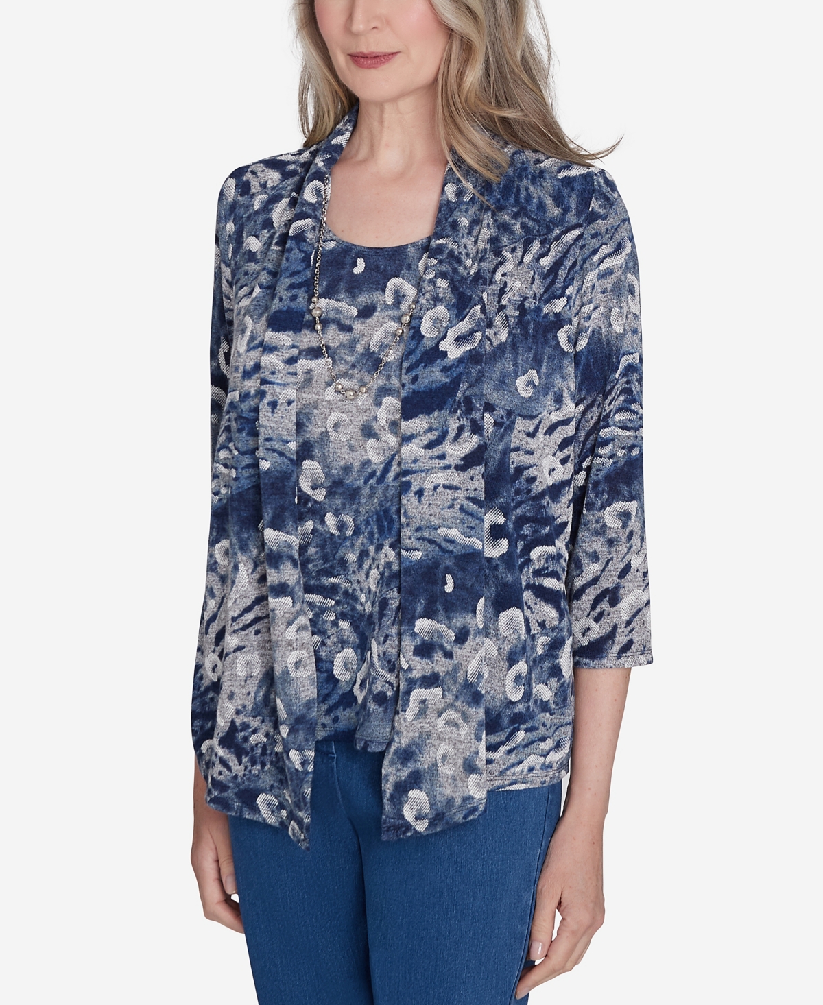 Alfred Dunner Classic Animal Melange Two In One Top In Neutral