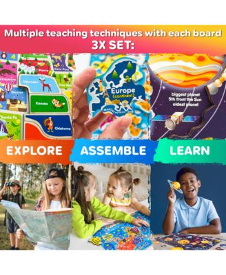 3 Set Kids Puzzles for 3-5 Years Old - Educational Toddler Map Puzzle USA World - Wooden or Magnetic