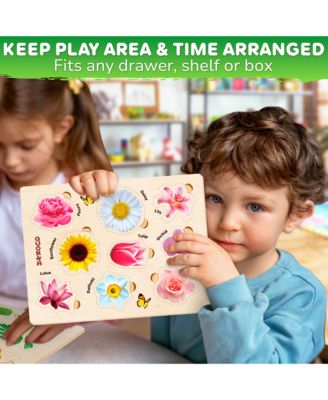 3X Set Montessori Wooden Puzzles for Toddlers 2-4 – Mushrooms Flowers Leaves