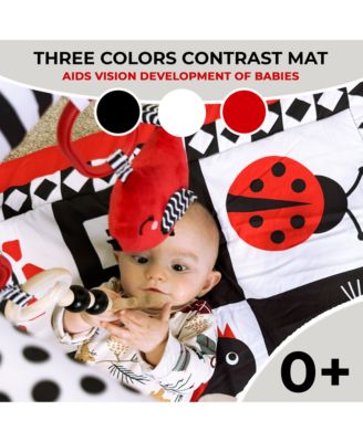 High Contrast Padded Baby Mat for Floor Tummy Time with 6 Toys