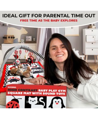 High Contrast Padded Baby Mat for Floor Tummy Time with 6 Toys