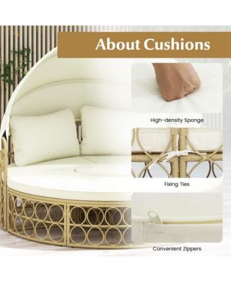 Outdoor Patio Round Daybed with Retractable Canopy Soft Cushions for Garden