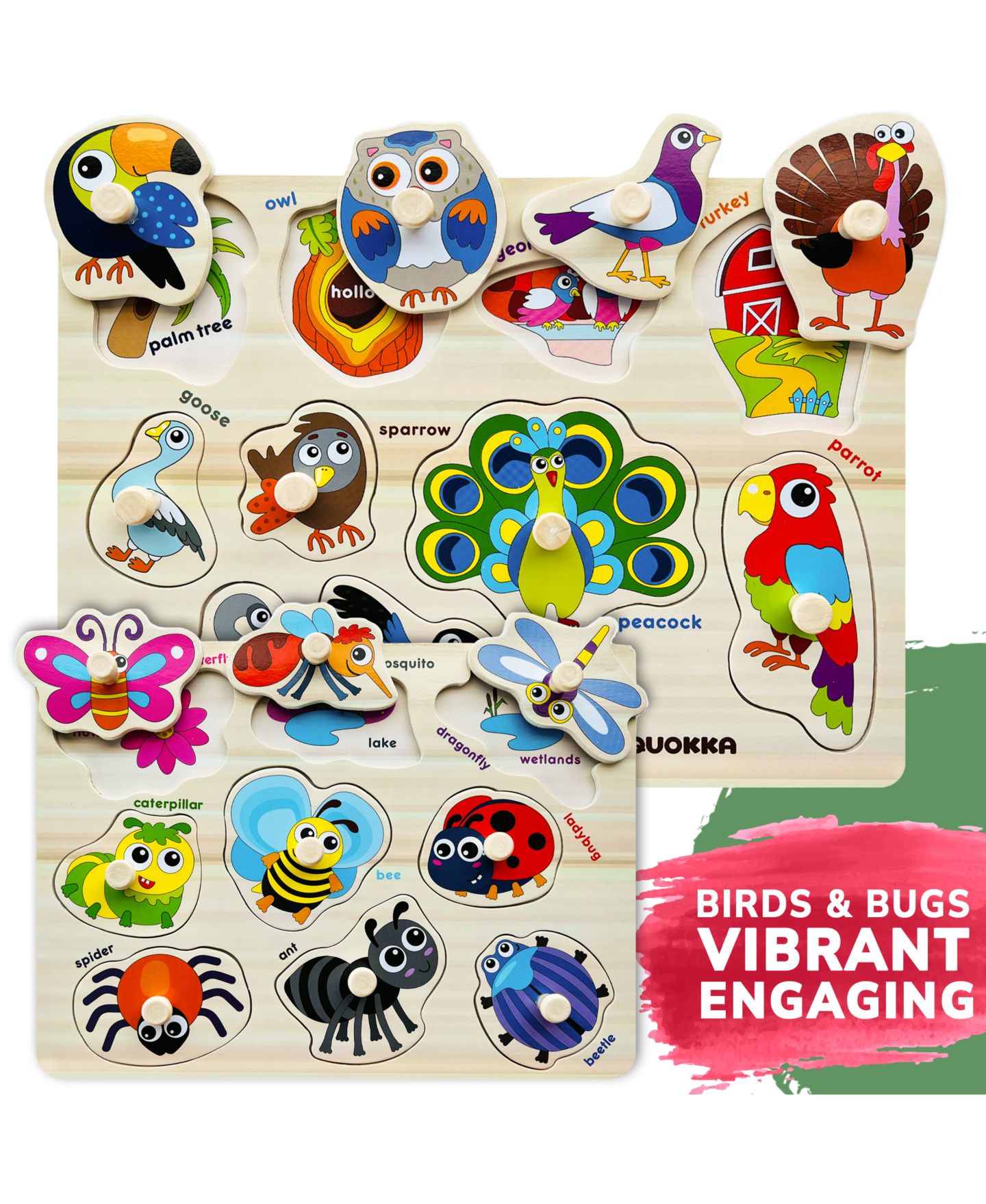 Детские игрушки Quokka Alphabet, Numbers, Animals Wooden Puzzles, 6-Puzzle Set, Ages 1+ — фото 2