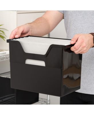 USA Large Portable Desktop File Box with Open Lid, 4 Pack, Side Handles, Hanging File Folders, Tabs & Inserts, Letter Size, Magazines, Newspapers, Mail, Books, Notebooks, Black
