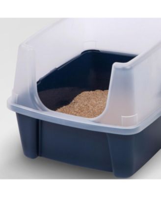 Open-Top Cat Litter Box with Shield, without Scoop, Navy