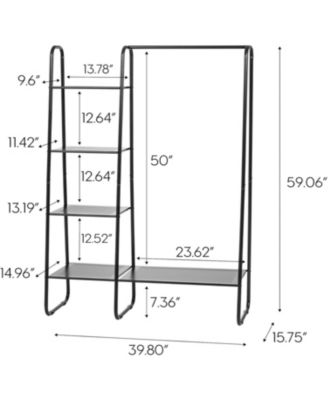USA Clothes Rack with 4 Metal Shelves, Freestanding Clothing Racks for Hanging Clothes, Easy to Assemble, Standing Metal Sturdy Garment and Accessories Rack, Small Space Storage Solution, Black