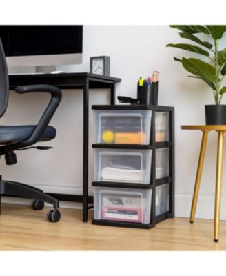 3-Drawer Plastic Storage Dresser, 2-Pack, Standing Organizer Storage Container Bin with Drawers for Clothes Crafts Classroom Bedroom Dorm, Black/Clear