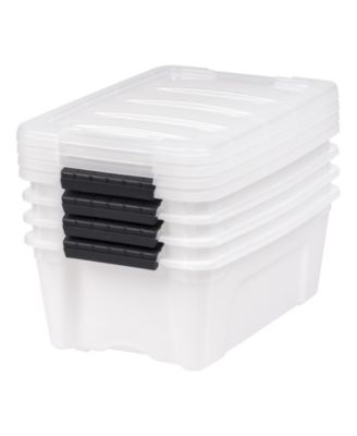 USA 13 Qt Stackable Plastic Storage Bins with Lids, 4 Pack - BPA-Free, Made in USA - Discreet Organizing Solution, Latches, Durable Nestable Containers, Secure Pull Handle - Pearl