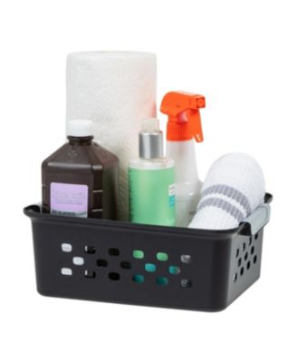 USA Small Plastic Storage Basket, 12-Pack, Shelf Basket Organizer for Pantries Kitchens Cabinets Bedrooms, Black