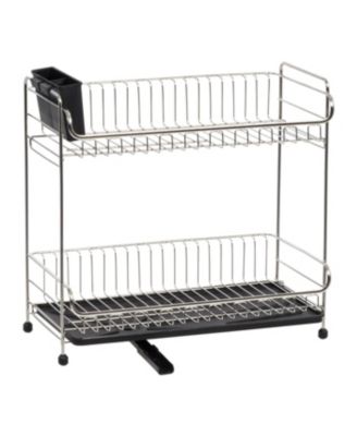 USA 2-tier Slim-sized Dish Rack with Drain Spout, Black