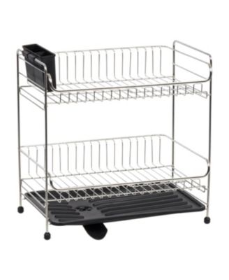 USA 2-tier Medium-sized Dish Rack with Drain Spout, Dish Rack and Drainer, Black