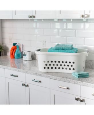 USA 50L Plastic Hip Hold Laundry Basket Hamper Organizer with Built-In Comfort Carry Handles, 1.5 Bushel, for Closet, Dorm, Laundry Room, Bedroom, Nestable, Ventilation Hole, Large, White