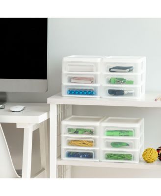 4 Pack Small 3-Drawer Desktop Organizer for Office, Files & Supplies, White