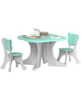 Qaba 3 Piece Kids Table and Chairs Set for 3-6 Years Old, Light Blue ...