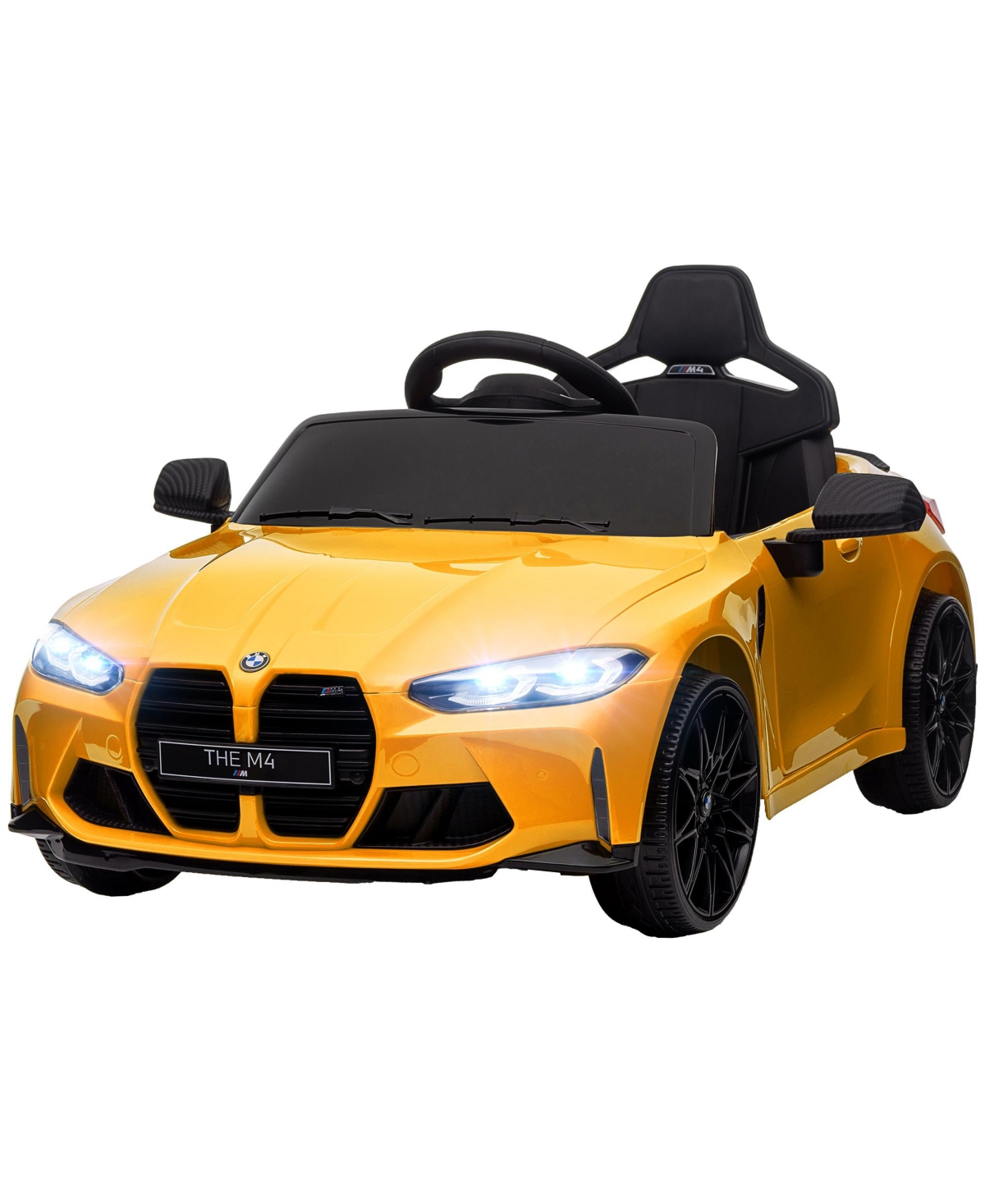 Qaba Bmw M4 Licensed 12V Ride on Car with Handle Attachment,- Yellow