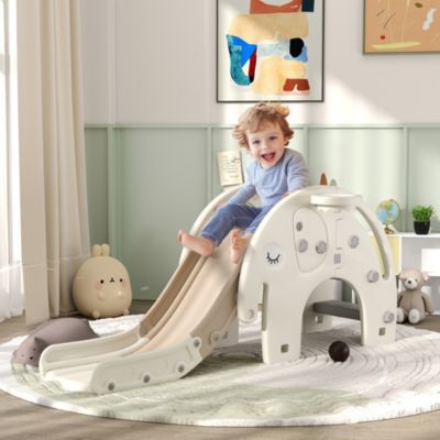3 in 1 Toddler Slide for Years 1-3 w/ Basketball Hoop, Elephant-Themed
