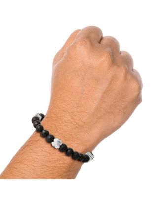 Onyx & 4Pc Clover Beaded Elastic Bracelet