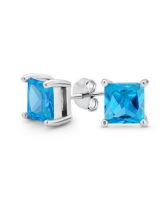 2CT Square Cubic Zirconia CZ Stud Earrings Sterling Silver 7MM