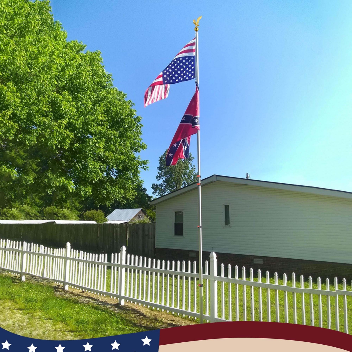 Yescom Ez Go 20ft Eagle Topper Telescopic Flag Pole Kit Upgraded Rotating Lock Outside 3x5' Us Flag Ball Final Silver - Sliver+gold