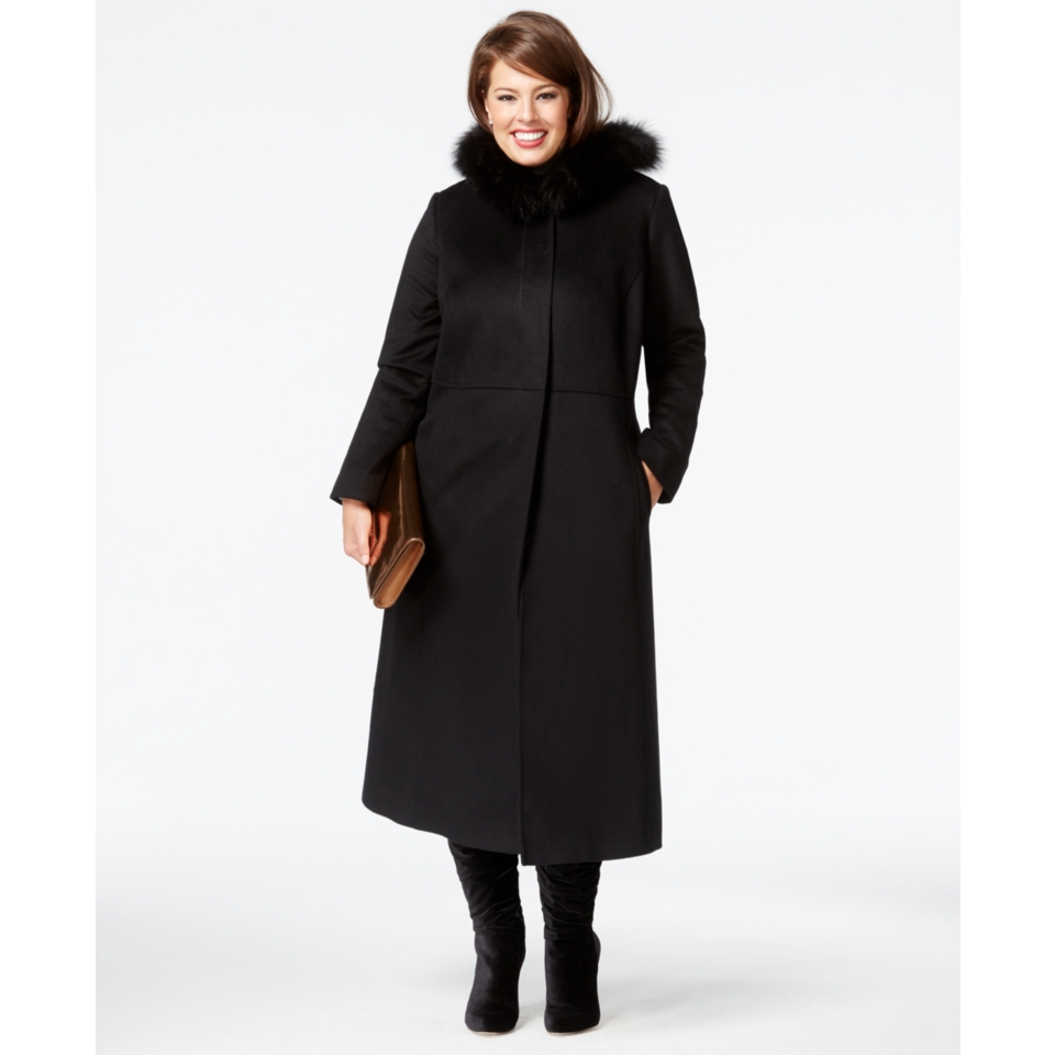 Forecaster Plus Size Fox Fur Trim Maxi Walker Coat   Coats   Women