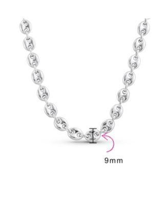 .925 Sterling Silver Nautical Anchor Link Puff Mariner Chain Choker Necklace 9MM Wide 16 Inch