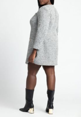 Women's Plus Size Tweed Long Sleeve Mini Dress