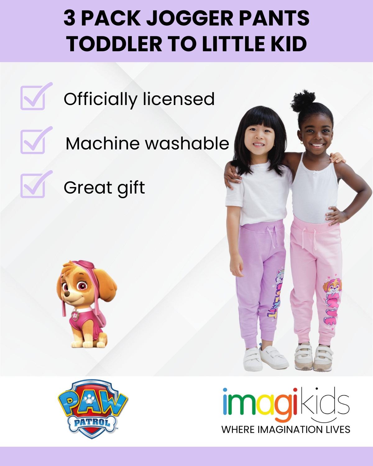 Paw Patrol Girls Fleece 3 Pack Pants to (2T - 7-8) -/ purple / oatmeal