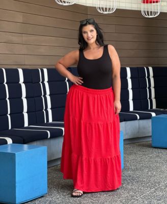 Plus Size Pleated Tiered Maxi Skirt