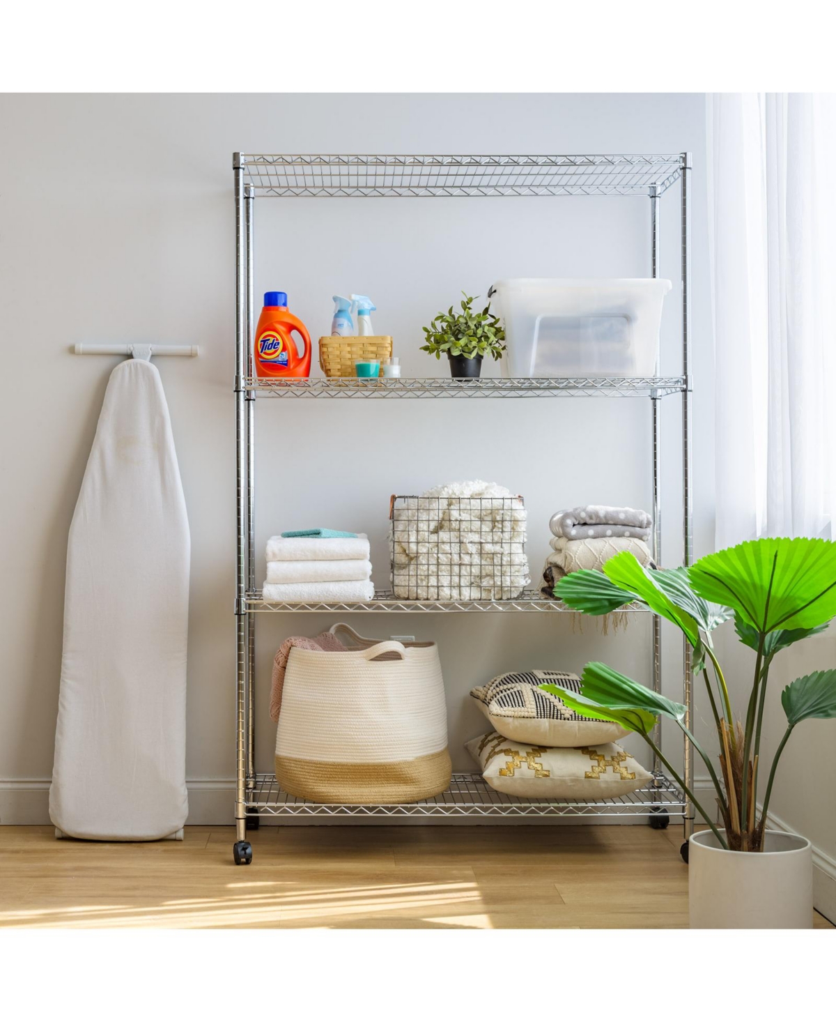 Iris Usa 4 Tier Heavy Duty Steel Wire Storage Shelving with Removable Casters Up to 1200lbs Loading Capacity,- Silver