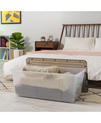 USA 4 Pack 91qt Large Plastic Storage Bin with Lid and Secure Latching Buckles, Clear/Gray