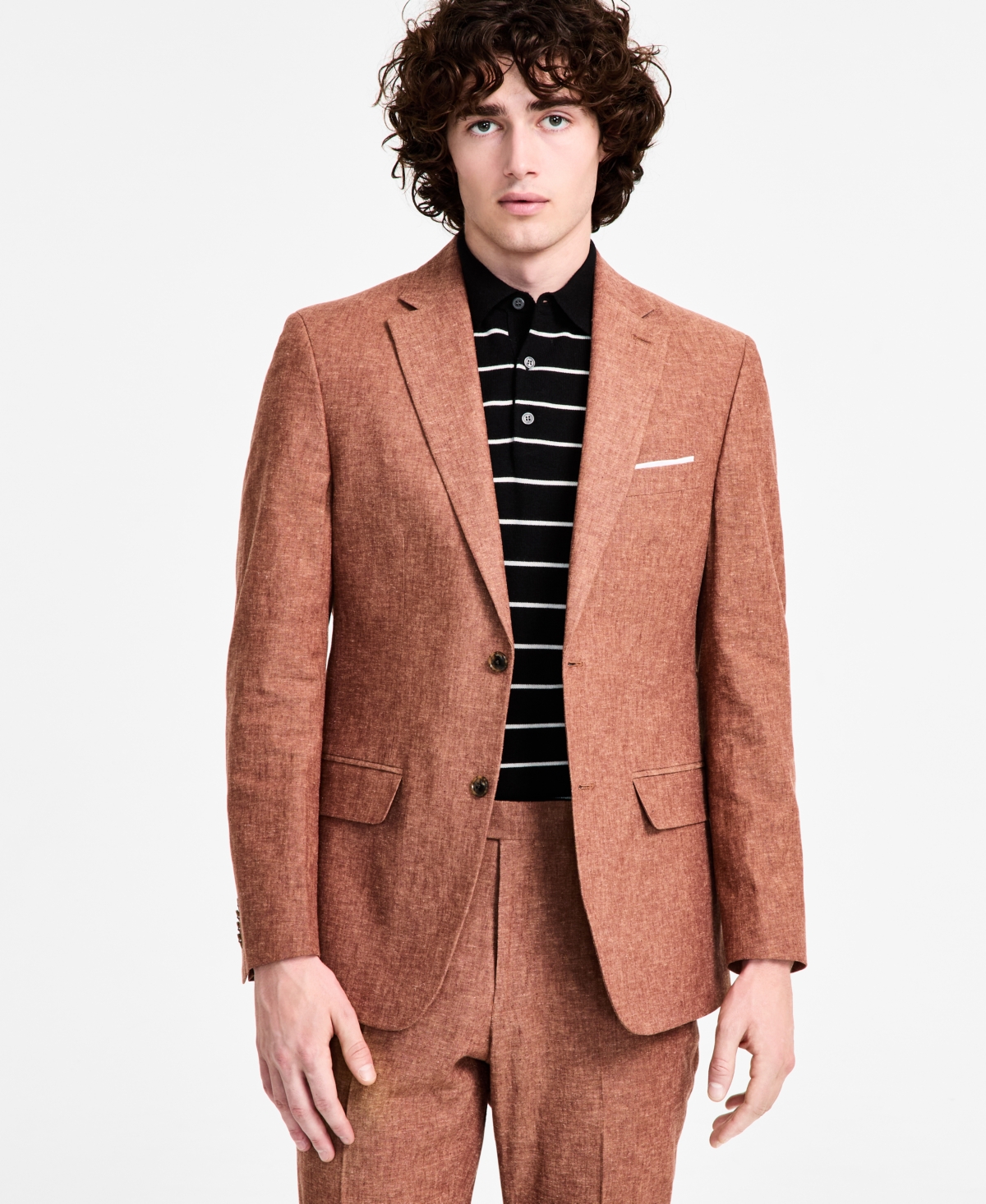 TOMMY HILFIGER MEN'S MODERN-FIT LINEN RUST SUIT JACKET 