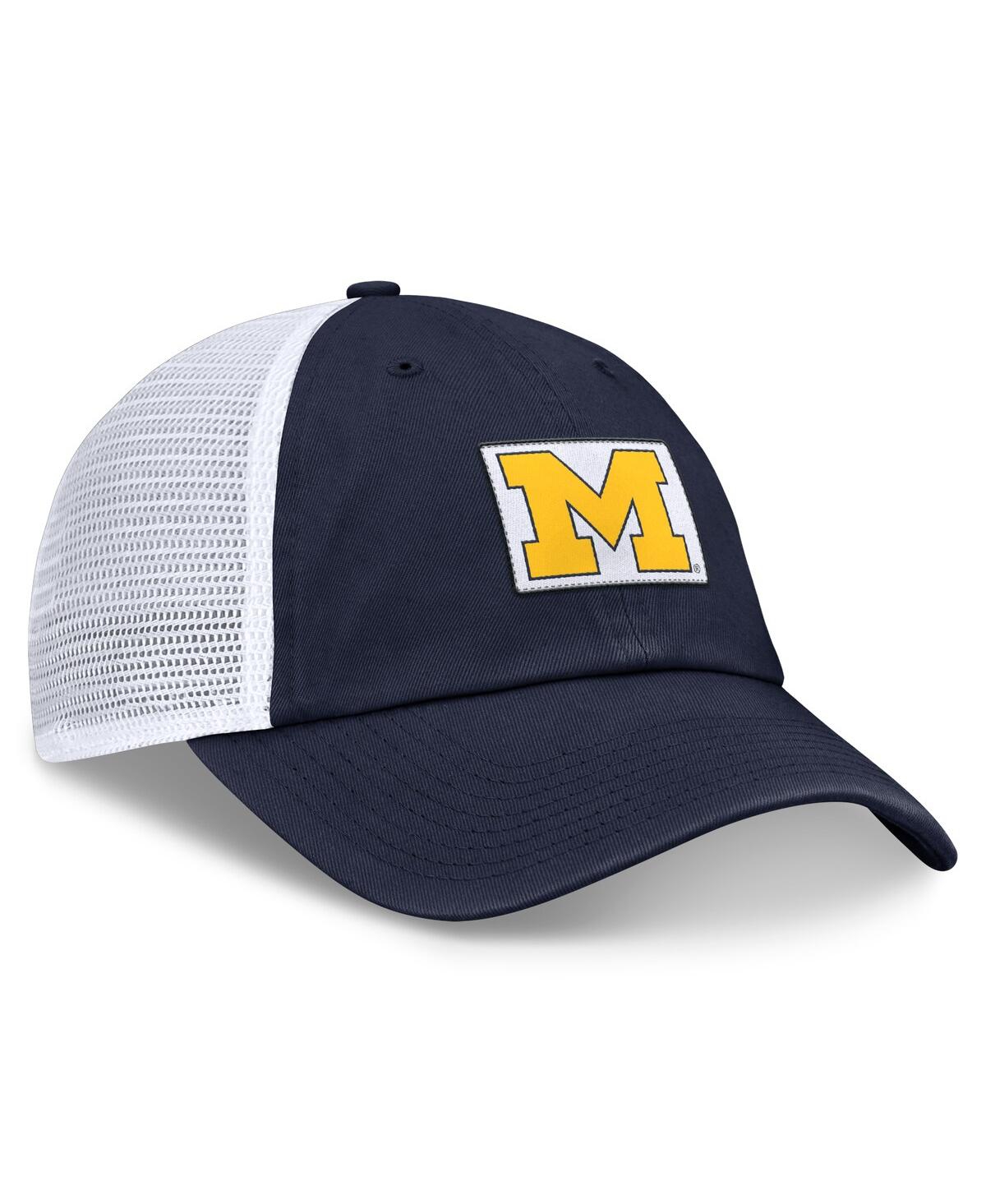 JORDAN MEN'S NAVY/WHITE MICHIGAN WOLVERINES PRIMETIME CLUB TRUCKER ADJUSTABLE HAT 