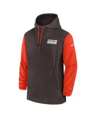 Men's Brown/Orange Cleveland Browns 2024/25 Sideline Pre-Game Player 1/2-Zip Hoodie Jacket