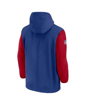 Men's Royal/Red New York Giants 2024/25 Sideline Pre-Game Player 1/2-Zip Hoodie Jacket