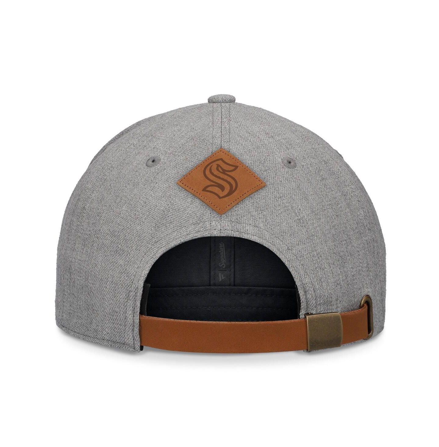 Мужской головной убор Fanatics Heather Gray Seattle Kraken Elements A-Frame Leather Strapback Hat — фото 3