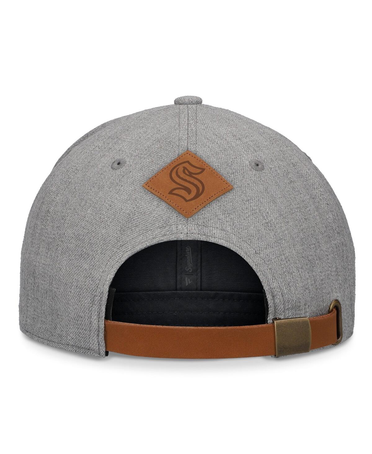 Fanatics Men's Heather Gray Seattle Kraken Elements A-frame Leather Strapback Hat In Heather Gray