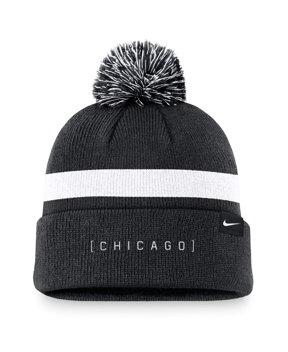 Nike Men'sChicago White Sox Hometown Peak Cuffed Knit Hat with Pom - Black