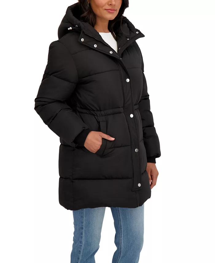 Women's 3/4 Cozy Lined Hooded Puffer Coat With Drawstring Waist - thumbnail 8
