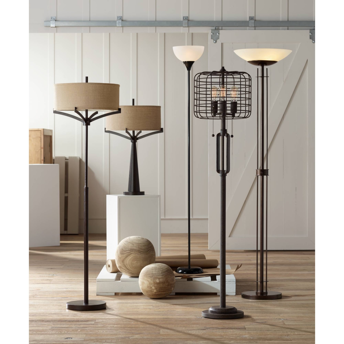 Franklin Iron Works Tremont Modern Mid Century Floor Lamp Standing Tall Deep Bronze Metal Tan Burlap Drum Shade for Living Room Reading Bedroom Of