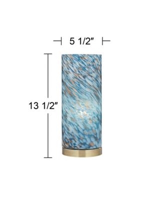 Modern Coastal Accent Table Lamp 13 1/2" High Brass Blue Art Glass Cylinder Shade for Bedroom Living Room Nightstand