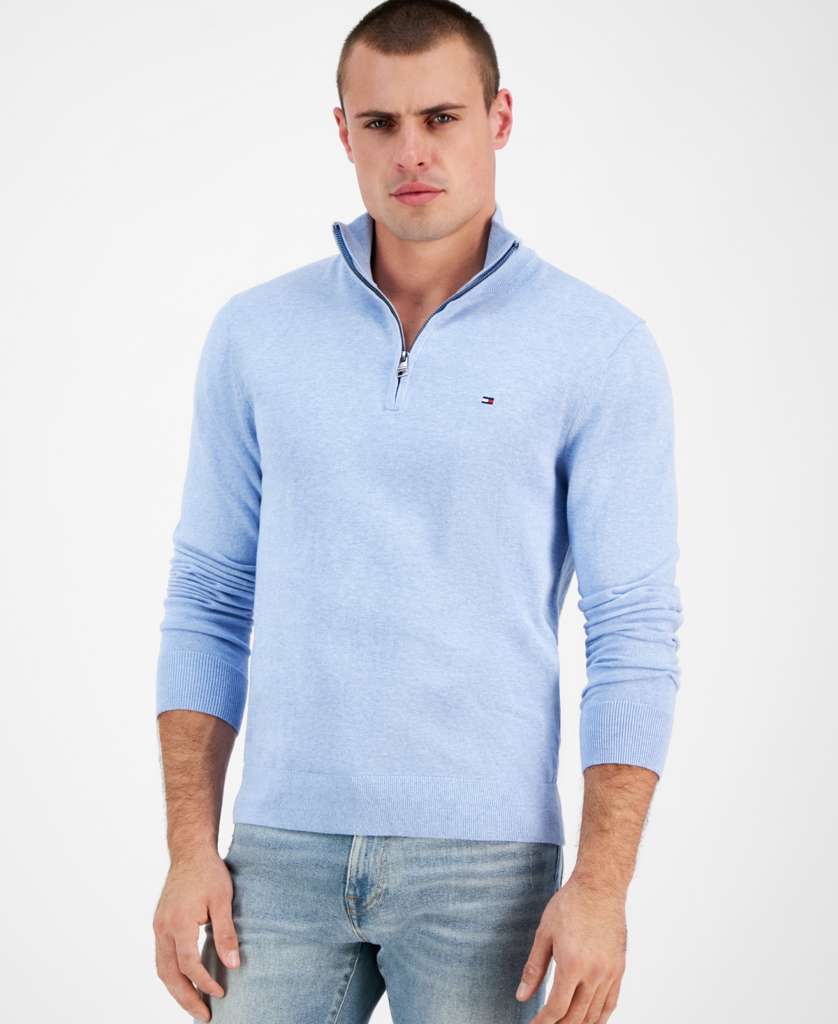 Men's Quarter-Zip Pullover Knit Sweater - Vessel Blue Heather