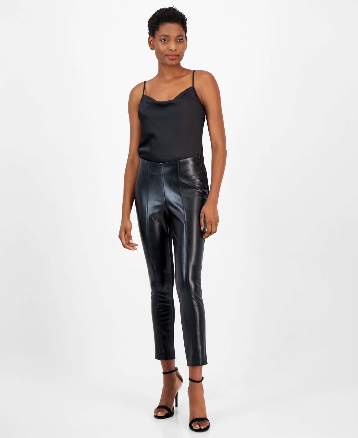 Tahari Asl Women's Faux-leather Skinny Ankle Pants In Black