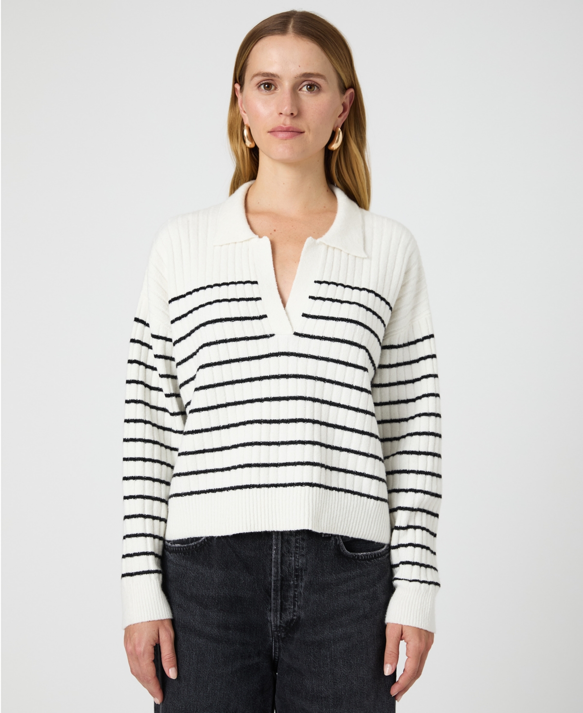 French Connection Vhari Collared Sweater In Winter White,black