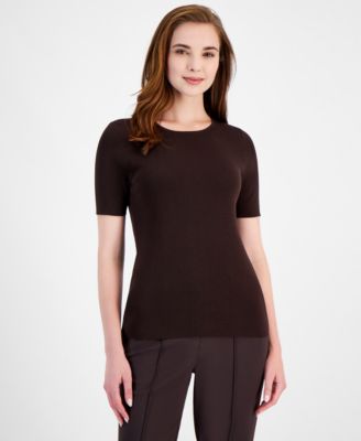 Tahari ASL - Women's Short-Sleeve Ribbed Top