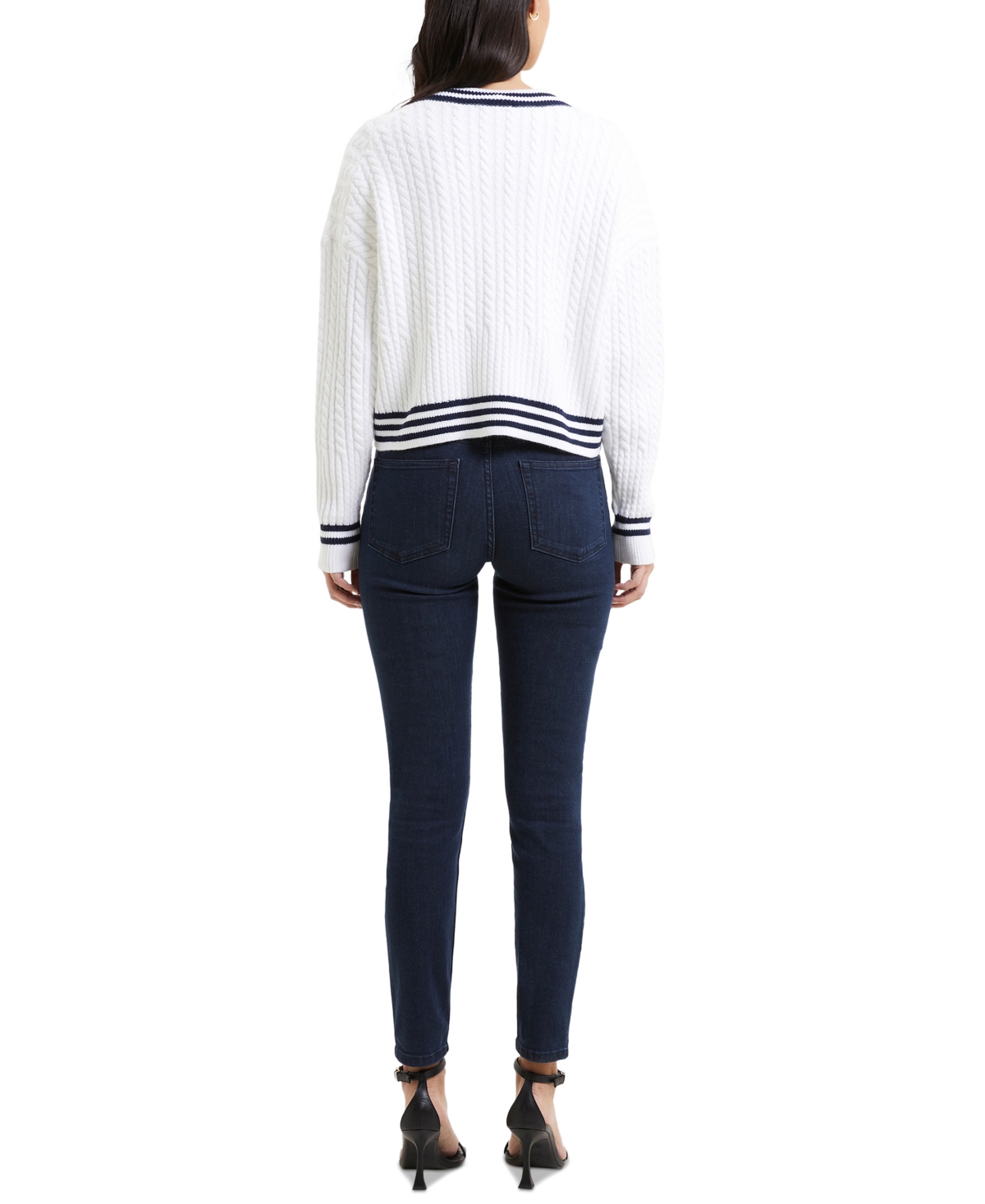 French Connection Women's Babysoft V-Neck Varsity Sweater -Duchess