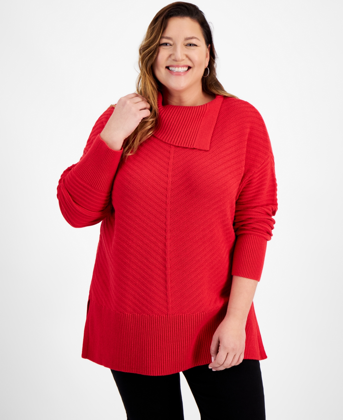 Style & Co Plus Size Envelope Neckline Tunic Sweater, Created For Macy's In Tango Red