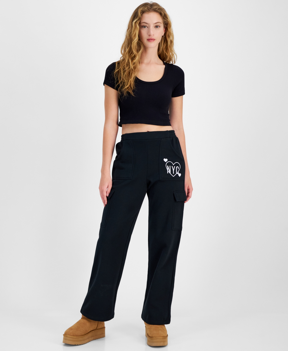 Juniors' Cozy Cargo Sweatpants - Black