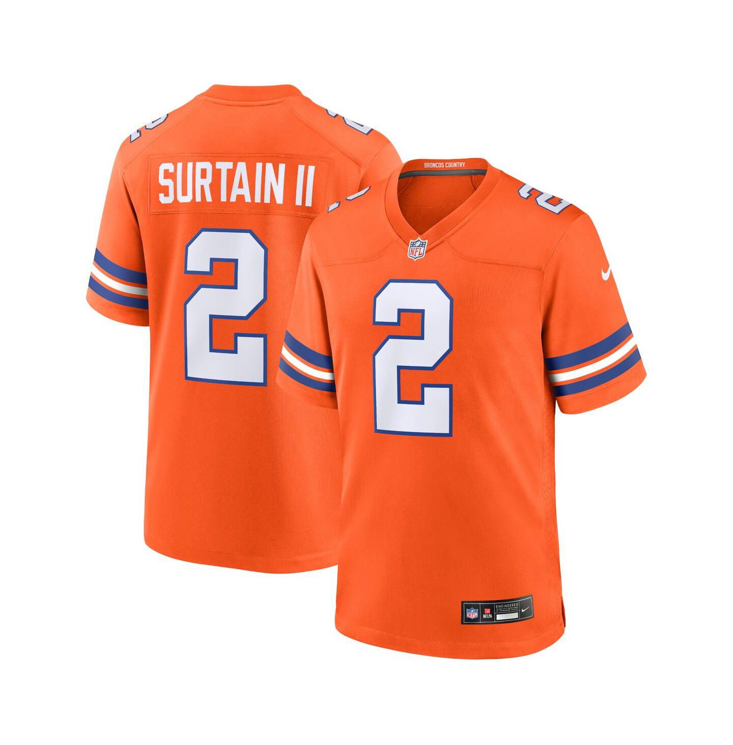 Мужской топ Nike Patrick Surtain II Orange Denver Broncos Mile High Collection 1977 Throwback Player Game Jersey — фото 1
