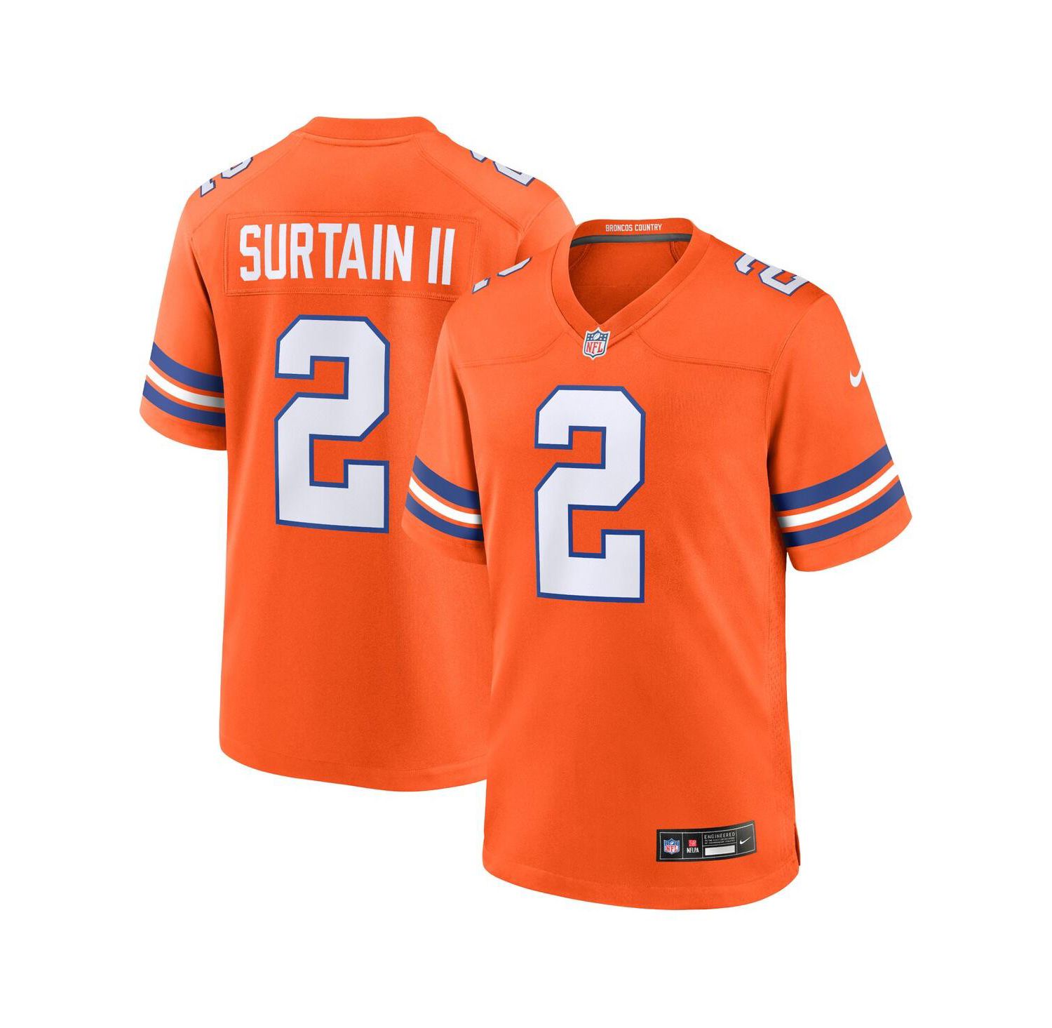 Men's Patrick Surtain II Orange Denver Broncos Mile High Collection 1977 Throwback Player Game Jersey