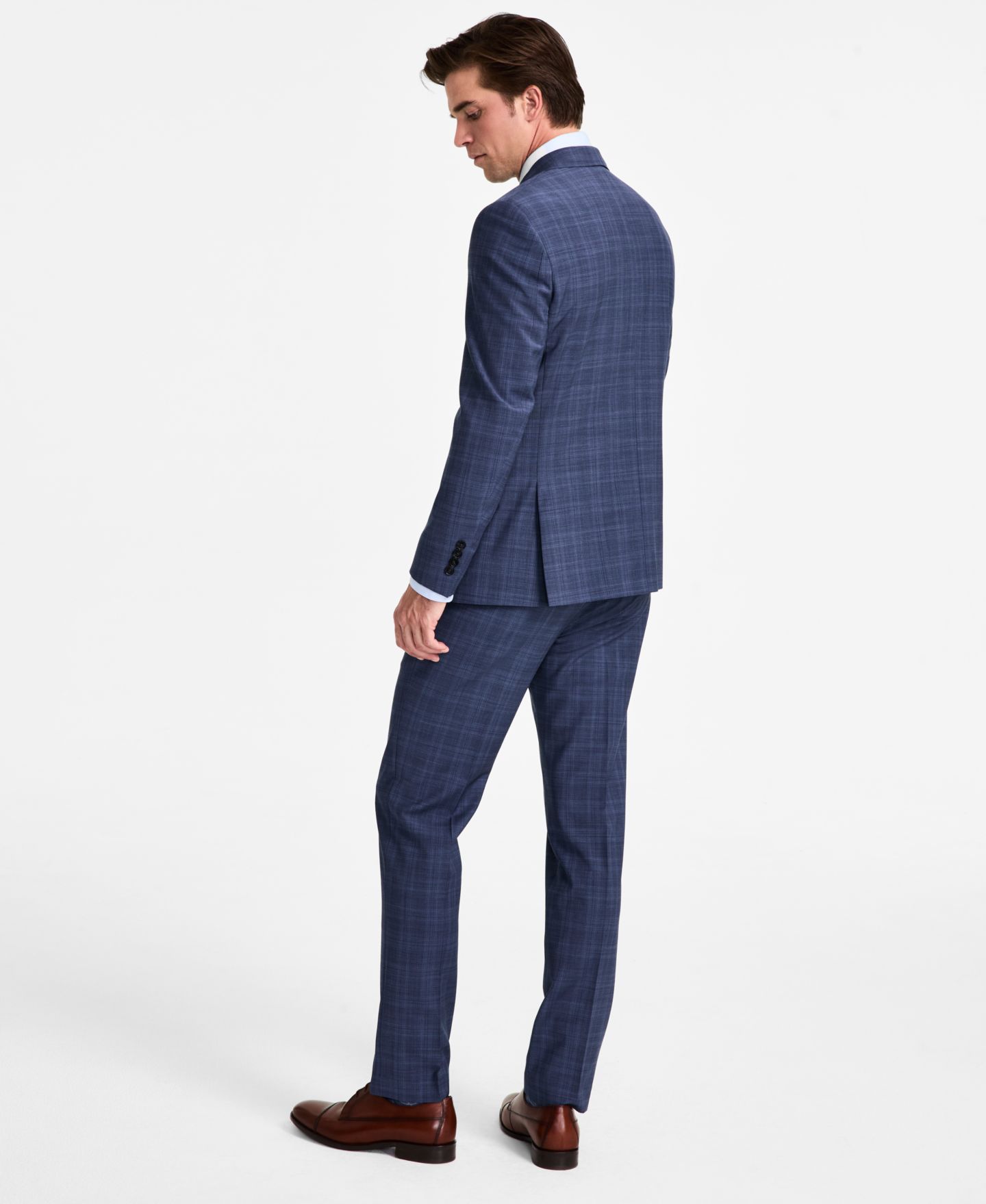 Мужские комплекты Calvin Klein Slim-Fit Wool-Blend Plaid Suit Separates, цвет: Синий — фото 2